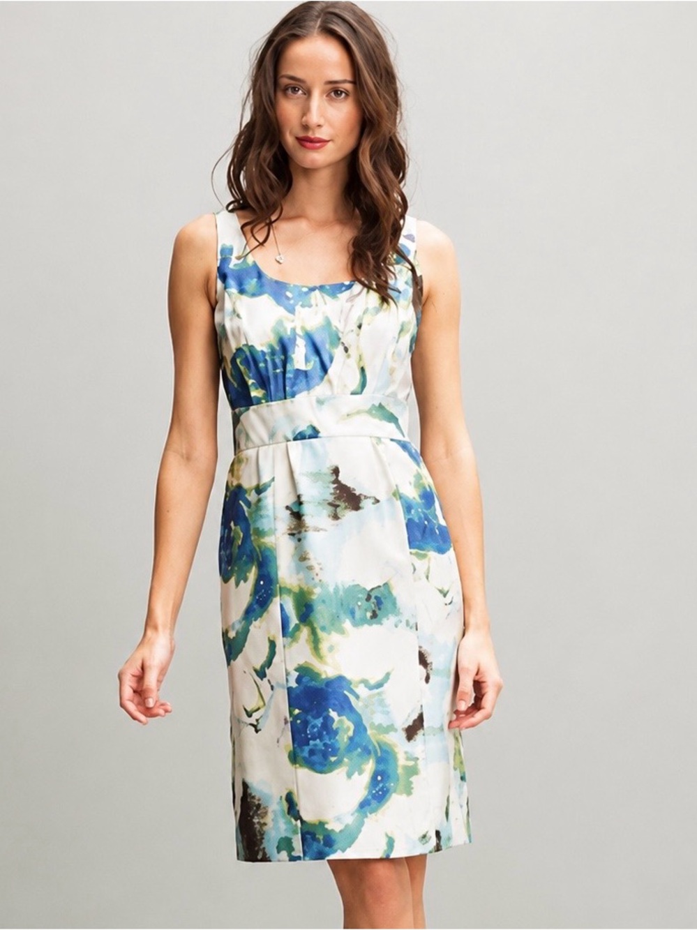 Banana Republic 100% Silk Abstract Floral Sheath Dress Blue Green Ivory Size 4
